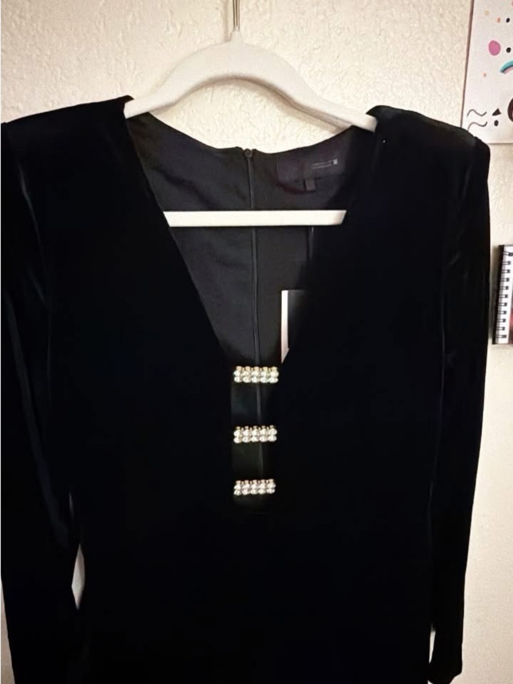 Elegant long Black Velvet V-Neck Dress.